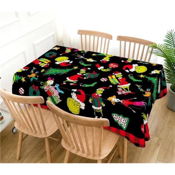 Grinchmas Tablecloth Christmas Winter Holiday Decoration Rectangular 60×84 inch - Picture 3 of 5